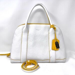 Coach Bleecker White Yellow Pebbled Leather Satchel